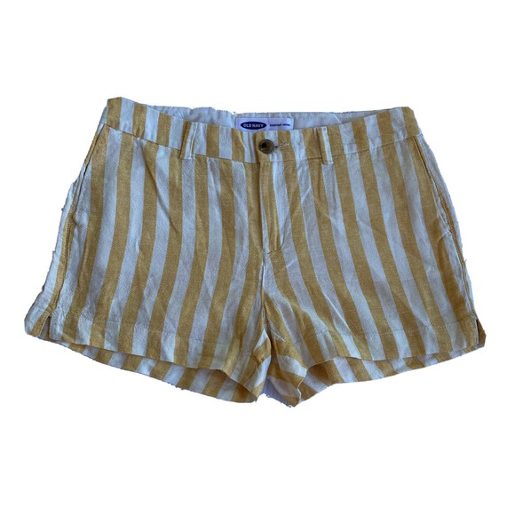 Old Navy Shorts Sz 8 Linen Blend Everyday Yellow Off White Striped Medium Womens - Picture 1 of 9